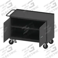 DURHAM MFG Mobile Cabinet Workbench: 48 in x 24 in, Steel, 3,600 lb Overall Load Capacity, Gray (MPN 3412-FL-95). Key specifications — Included Components: Handle on Side; Assembly: Fully Assembled; Brand: DURHAM MFG.
