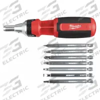MILWAUKEE Multi-Bit Screwdriver: Hex/Phillips/Torx Tip, #1/1/4 in/#2/#3/3/16 Tip Size, 9 Tips (MPN 48-22-2322). Key specifications — attr1205339: 1/4 in (Nut Driver); attr1205303: MILWAUKEE.