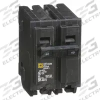 SQUARE D Miniature Circuit Breaker: 40 A, 120/240V AC, Single Phase, 10kA at 120/240V AC, 2 Poles (MPN HOM240). Key specifications — Phase: Single; Amps: 40 A; AC Voltage Rating: 120/240V AC; Max. AIR Rating: 10kA at 120/240V AC; For Use With: Homeline Load Center; Brand: SQUARE D.