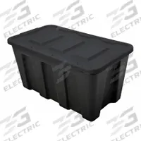 DURABILT Storage Tote: 34 gal, 32 1/2 in x 16 3/4 in x 18 1/2 in, Black Body, Black Lid, Black (MPN 6934GRBBK.04). Key specifications — Material: Plastic; Edge/Corner Design: Rounded; Body Color: Black; Lid Color: Black; Brand: DURABILT; NSF Certified: Not NSF Certified; Nestable: Nesting Capable.