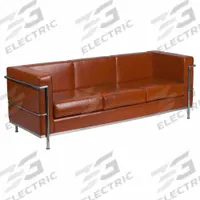FLASH FURNITURE Sofa: Brown, Gray, Faux Leather, Metal, 65 1/2 in Seat Wd, 21 1/4 in Seat Dp (MPN ZB-REGAL-810-3-SOFA-COG-GG)