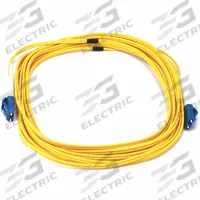 MONOPRICE Fiber Optic Patch Cord: Single Mode, 5 m Lg, LC End 1, LC End 2, Yellow, PVC (MPN 3651). Key specifications — Fire Rating: Riser; Jacket Material: PVC; Number of Fibers: Duplex; Brand: MONOPRICE; _Fiber Optic Cable Style: 9/125µ OS2.