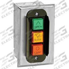 AMERICAN GARAGE DOOR SUPPLY Control Station: Open-Close-Stop, Momentary Contacts, Indoor (MPN PBC3). Key specifications — attr1070078: Single Gang Box; attr92627: PBC3; attr93592: AMERICAN GARAGE DOOR SUPPLY; attr1070071: Commercial Garage Door Operators; attr1070072: Momentary Contacts; attr1070073: Open-Close-Stop; attr1070075: Indoor; attr1070080: Flush Mount.