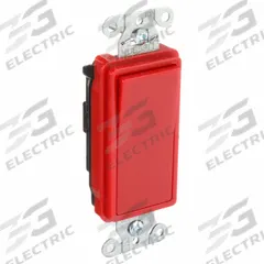 HUBBELL Wall Switch: Rocker Switch, Single Pole, Maintained, Red, 120/277V AC, 20 A (MPN DS120R). Key specifications — Illuminated: No; Voltage Rating: 120/277V AC.