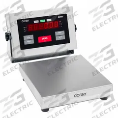 DORAN Industrial Bench Scale: 10 in x 10 in, IP69K, Corded Remote, Doran Scales Inc. (MPN 4325). Key specifications — Connection Ports: RS-232; Readability: 0.005 lb/2 g; Brand: DORAN; Weighing Surface Material: Stainless Steel.