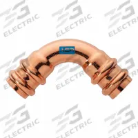 STREAMLINE Crimp Elbow Fitting: 90° Elbow, 1 3/8 in CTS x 1 3/8 in CTS size, Press-fit x Press-fit (MPN RP02055). Key specifications — Brand: STREAMLINE; Broad - Material for Bullet: Copper Or Bronze; Fitting Size: 1-3/8 in CTS x 1-3/8 in CTS.