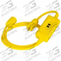 HUBBELL WIRING DEVICE-KELLEMS GFCI: Auto Reset, 1 1/2 ft Lg, 14/3, 5-15P Plug, 15 A Current, 120V AC (MPN GFPST4C15A). Key specifications — NEMA Plug Configuration: 5-15P; NEMA Receptacle Configuration: 15-15R; Brand: HUBBELL WIRING DEVICE-KELLEMS; Voltage: 120V AC.
