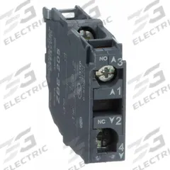 SCHNEIDER Contact Block: 22 mm Panel Mounting Size, 1NO/1NC, Momentary, ZB4/ZB5 Series (MPN ZBE205). Key specifications — Switch Action: Momentary; Terminal Connection Type: Screw Clamp Terminals; Brand: SCHNEIDER; Compatible with Series: ZB5.