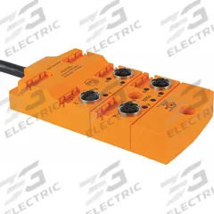IFM Sensor Wiring Block: 4 Ports, 5 Pole M12 Female, 5 m Cable Lg, Black PUR, With LED Display (MPN EBC016). Key specifications — IP Rating: IP 67; Features: (1) Green LED for Power.