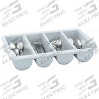 VOLLRATH Cutlery Holder: Polyethylene, Gray, 4 Compartments, 3 3/4 in Overall Ht (MPN 52654)
