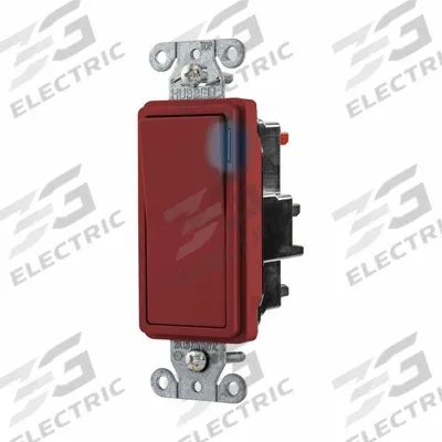 HUBBELL Wall Switch: Rocker Switch, 3-Way, Maintained, Red, 120/277V AC - Rocker Wall Switches