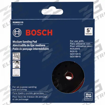 BOSCH Multi-Hole Sanding Pad: 5 in Wd, Round, Hook and Loop, Medium, Multi-Hole Vacuum Holes - Backing Pads for Power Sanders