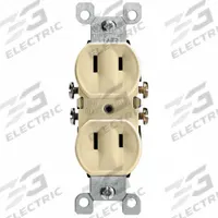 LEVITON Receptacle: Duplex, 1-15, Ivory, 125V AC, 15 A, 2 Pole / 2 Wire (MPN 223-I)
