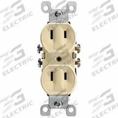 LEVITON Receptacle: Duplex, 1-15, Ivory, 125V AC, 15 A, 2 Pole / 2 Wire (MPN 223-I)