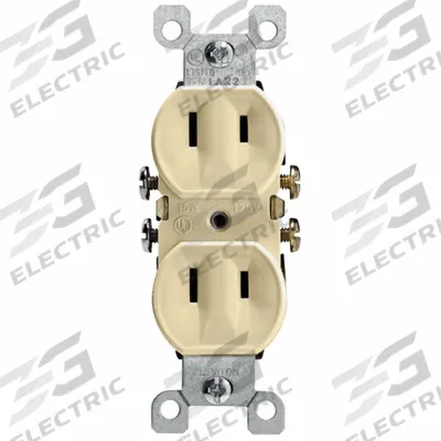 LEVITON Receptacle: Duplex, 1-15, Ivory, 125V AC, 15 A, 2 Pole / 2 Wire (MPN 223-I) - General Purpose Receptacles