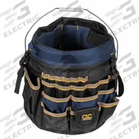 CLC Bucket Tool Organizer: Yellow, 12 in Overall Dia, 61 Compartments, Polyester (MPN 4122). Key specifications — Includes: Tape Strap; Material: Polyester; Brand: CLC; Color: Yellow; For Tool Type: Pliers.