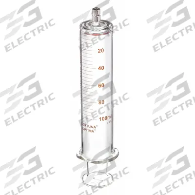 FORTUNA Reusable Glass Syringe: 100 mL Capacity - mL, Luer Lock, Borosilicate Glass - Luer Lock Syringes