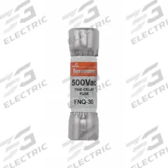 BUSSMANN Fuse: FNQ Series, Midget, Time-Delay, 30 A, 500 V AC, 13/32 in x 1 1/2 in, Non-Indicating (MPN FNQ-30). Key specifications — Series: FNQ; Brand: BUSSMANN.