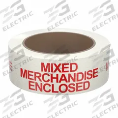 TAPECASE Packing Tape: 2 in Imperial Tape Wd, 55 yd Imperial Tape Lg, 1.9 mil Tape Thick (MPN 15C756). Key specifications — Product Type: Preprinted Messaging Packing Tape; Message: This Carton Contains Mixed Merchandise; Brand: TAPECASE; Tape Series: 150SP.