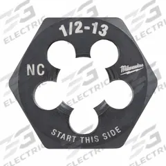 MILWAUKEE Hex Threading Die: 1/2"-13 UNC, 1 in Hex Wd, Black Oxide Carbon Steel (MPN 49-57-5360)