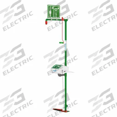 HUGHES SAFETY Shower with Eyewash: Floor Mnt, Covered, Plastic Bowl, Galvanized Steel Pipe - Floor-Mount Showers with Eyewash