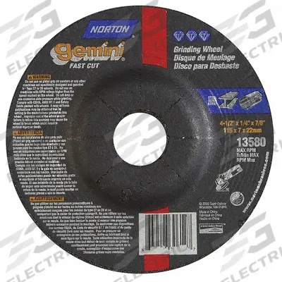 NORTON Depressed Center Grinding Wheel: Type 27, 4 1/2" x 1/4" x 7/8", Aluminum Oxide - General Purpose Grinding Wheels for Carbon & Stainless Steel