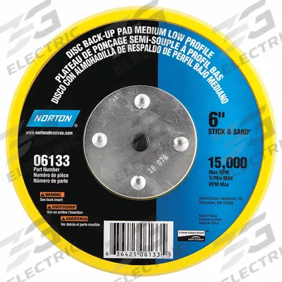 NORTON Low Profile PSA Disc Backup Pad: 6 in Dia x 1/2 in T, 5/16"-24 Threaded-Shank - Threaded-Shank Sanding Disc Backing Pads