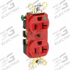 HUBBELL Receptacle: Hospital Grade Fed. Spec., Duplex, 5-20R, Red, 125V AC, 20 A, 2 Pole / 3 Wire (MPN IG8300R)