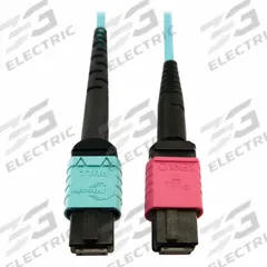 EATON TRIPP LITE Fiber Cable: (1) 24F MPO/PC Female (Aqua) x (1) 16F MPO/PC Female (Magenta), Plenum (MPN N846D-01M-24DAQ). Key specifications — Fire Rating: Plenum; Jacket Material: PVC; Number of Fibers: Duplex; Fiber Type: OM4; Polarity: Method B; Brand: EATON TRIPP LITE; End 1 Connection Gender: Female; End 1 Contact Type Finish: PC.