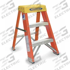 WERNER Step Stool: 2 Steps, 2 ft Overall Ht, 300 lb Load Cap, Fiberglass, 2 ft Standing Ht (MPN 6202). Key specifications — Brand: WERNER; Color: Orange.