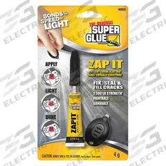 SUPER GLUE Instant Adhesive: Zapit, Gen Purpose, 0.14 fl oz, Tube, Clear, Thin Liquid (MPN 90002). Key specifications — Series: Zapit; Primary Applications: General Purpose; Materials Bonded: Ceramic; Brand: SUPER GLUE; Secondary Compatible Materials: Ceramic and Porcelain.