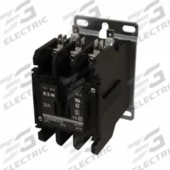 EATON Definite Purpose Magnetic Contactor: 3 Poles, 24V AC, 25 A, Non-Reversing (MPN C25DND325T). Key specifications — Brand: EATON; Coil Voltage: 24V AC; Contactor Style: HVACR Definite Purpose Contactor; Frame Size: D; Terminal Connection Type: Quick-Disconnect Terminals; Maximum Voltage Rating: 690V AC; Series: C25 Series; Phase: Three.