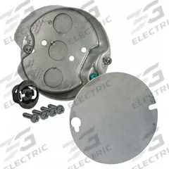 RACO Electrical Box: Steel, Steel Material & Nominal Size, Round, 2 Gangs, 1 1/2 in Box Dp (MPN 296-1). Key specifications — Brand: RACO; Bracket Style: Without Bracket; Clamp Style: NM-B.