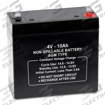 APPROVED VENDOR Sealed Lead Acid Battery: 4V DC, 10 Ah Capacity, 4 in Ht, 1.97 in Wd - AGM Sealed Lead Acid Batteries
