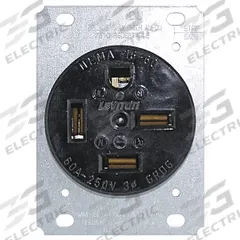 LEVITON Receptacle: Single, 15-60, Black, 250V AC, 60 A, 3 Pole / 4 Wire (MPN 8460)