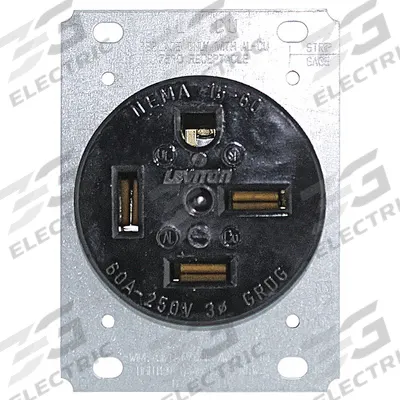 LEVITON Receptacle: Single, 15-60, Black, 250V AC, 60 A, 3 Pole / 4 Wire (MPN 8460) - General Purpose Receptacles
