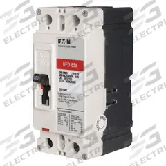 EATON Molded Case Circuit Breaker: 15 A Amps, 100kA at 240V AC, Fixed, AB, Load Side Lug, Std, HFD (MPN HFD2015). Key specifications — attr217792: HFD; attr196056: 100kA at 240V AC; attr196057: Fixed; attr196058: AB; attr196059: Load Side Lug; attr196061: 225A/F.