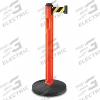 LAVI Barrier Post with Belt: Black/Yellow, Diagonal Stripe, No Legend, 12 ft Belt Lg, Orange (MPN 80-5000R/OR/SF). Key specifications — Base Material: Rubber; Belt Color: Black/Yellow; Brand: LAVI; Post Material: Plastic; Post Color: Orange; Message: No Legend.