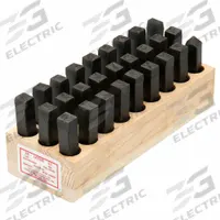YOUNG BROS. STAMP WORKS Hand Stamp Kit: A thru Z/A thru Z, Period/Period (.), 3/8 in Character Ht (MPN 08271). Key specifications — Material: Steel; Brand: YOUNG BROS. STAMP WORKS; Characters Included: A thru Z, Period.
