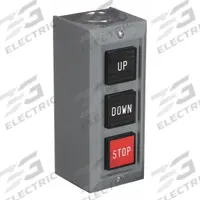 SQUARE D Control Station: (3) Push Buttons, 0 Pilot Lights, 2NO/3NC, Up/Down/Stop, (3) Momentary (MPN 9001BG305). Key specifications — attr1022946: Up/Down/Stop; attr1022956: Red; attr211290: SQUARE D; attr1042017: Indoor Use Only; attr1089900: (3) Push Buttons.