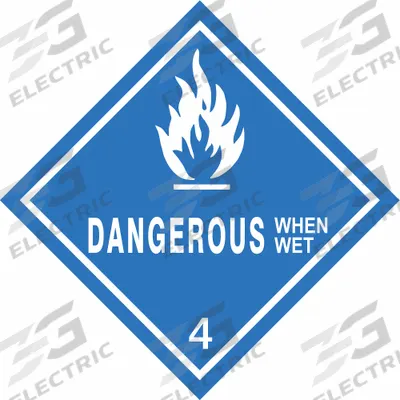 STRANCO Container Label: Dangerous When Wet, 4 in x 4 in, 4 in Label Ht, Vinyl - Class 4: Flammable Solids