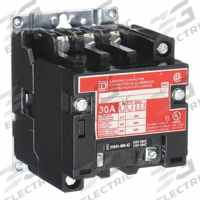 SQUARE D Lighting Magnetic Contactor: 3 Poles, 120V AC, 30 A - Electrically Held Lighting Contactors