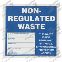 ACCUFORM DOT Handling Label: 6 in x 6 in, 6 in Label Wd, 6 in Label Ht, Vinyl, Label, 25 PK (MPN MHZW14EVP). Key specifications — Message: Non-Regulated Waste, Optional Information, Shipper, Address, City, State, Zip, Contents; Background Color: Blue; Brand: ACCUFORM.