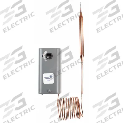 JOHNSON CONTROLS Line Volt Mechanical Tstat: 40° to 90°F, Steel, Adj - Indoor Two-Stage Controls
