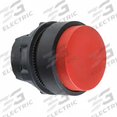 SCHNEIDER Extended Push Button: Red, 22 mm Mounting Size, Non-Metallic, Maintained (MPN ZB5AH4). Key specifications — Brand: SCHNEIDER; Action: Maintained; Series: XB5; Push Button Material Type: Non-Metallic.