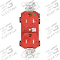 HUBBELL Receptacle: Hospital Grade Fed. Spec., Duplex, 5-20R, Red, 125V AC, 20 A, 2 Pole / 3 Wire (MPN 8300REDTRA)