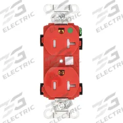 HUBBELL Receptacle: Hospital Grade Fed. Spec., Duplex, 5-20R, Red, 125V AC, 20 A, 2 Pole / 3 Wire (MPN 8300REDTRA)
