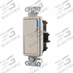 HUBBELL Wall Switch: Rocker Switch, 3-Way, Maintained, Light Almond, 120/277V AC, 20 A (MPN DS320STILLA). Key specifications — Illuminated: Yes; Voltage Rating: 120/277V AC.