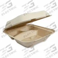WORLD CENTRIC Carry-Out Food Container: Tan, Hinged Lid Container Container, 3 Compartments, 300 PK (MPN TO-SC-U8T-LFP). Key specifications — Color: Tan; Microwave Safe: Yes; Material: Fiber; Shape: Rectangular; Brand: WORLD CENTRIC.