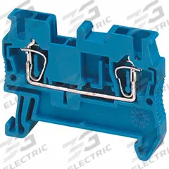 SCHNEIDER Terminal Block: DIN Rail Mounting Type, Spring Wire Termination, 2 Wire Terminals, 20 A (MPN NSYTRR22BL). Key specifications — Brand: SCHNEIDER; For Minimum Wire Size: 28 AWG; Wire Termination Style: Spring.